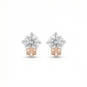 AGOR 925 Sterling Silver Floral Accent Solitaire Stud Earrings Jewellery