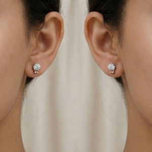 AGOR 925 Sterling Silver Floral Accent Solitaire Stud Earrings Jewellery