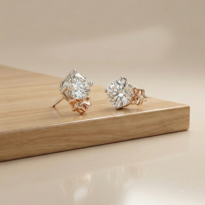 AGOR 925 Sterling Silver Floral Accent Solitaire Stud Earrings Jewellery