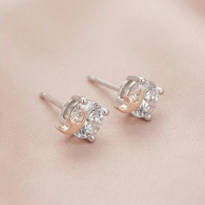 AGOR 925 Sterling Silver Celestial Moon Solitaire Stud Earrings Jewellery