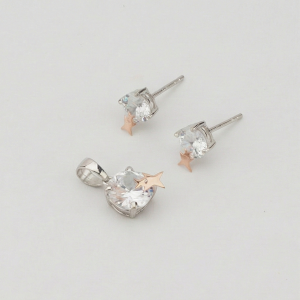 925 Sterling Silver Solitaire Pendant & Earrings Set with Rose Gold Star Jewellery for Women - Dual Tone Finish