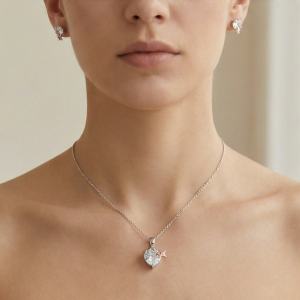 AGOR 925 Sterling Silver Solitaire Pendant & Earrings Set with Rose Gold Star Jewellery for Women - Dual Tone Finish