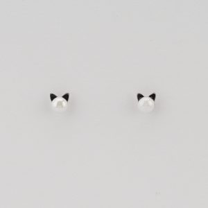 AGOR 925 Sterling Silver Cute Cat Pearl Stud Earrings Jewellery for Girls