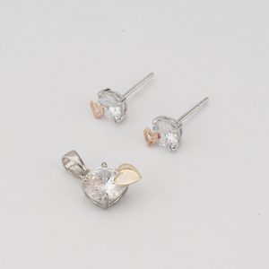 AGOR 925 Sterling Silver Solitaire Heart Accent Pendant Set Two Tone Jewellery