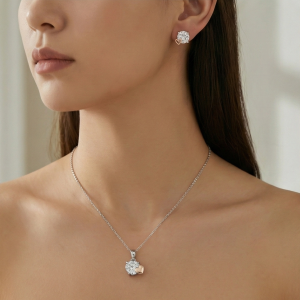 AGOR 925 Sterling Silver Solitaire Heart Accent Pendant Set Two Tone Jewellery