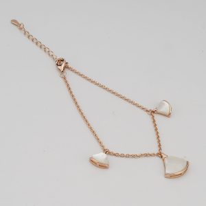 AGOR 925 Sterling Silver Rose Gold Plated MOP Fan Shape Charm Bracelet for Women & Girls | Elegant Pearlescent Motif Chain Jewellery