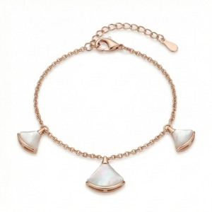 925 Sterling Silver Rose Gold Plated MOP Fan Shape Charm Bracelet for Women & Girls | Elegant Pearlescent Motif Chain Jewellery