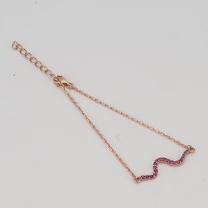 AGOR 925 Sterling Silver Rose Gold Plated Pink Stone Wave Bar Bracelet Jewellery for Women
