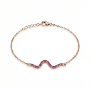 AGOR 925 Sterling Silver Rose Gold Plated Pink Stone Wave Bar Bracelet Jewellery for Women