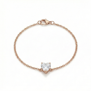AGOR 925 Sterling Silver Rose Gold Plated Solitaire Heart Stone Bracelet | Minimalist Crystal Jewellery for Women