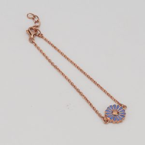 AGOR 925 Sterling Silver Rose Gold Plated Blue Enamel Daisy Flower Bracelet | Floral Charm Jewellery for Women & Girls