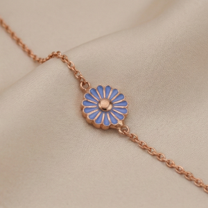 AGOR 925 Sterling Silver Rose Gold Plated Blue Enamel Daisy Flower Bracelet | Floral Charm Jewellery for Women & Girls