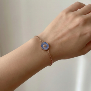 AGOR 925 Sterling Silver Rose Gold Plated Blue Enamel Daisy Flower Bracelet | Floral Charm Jewellery for Women & Girls