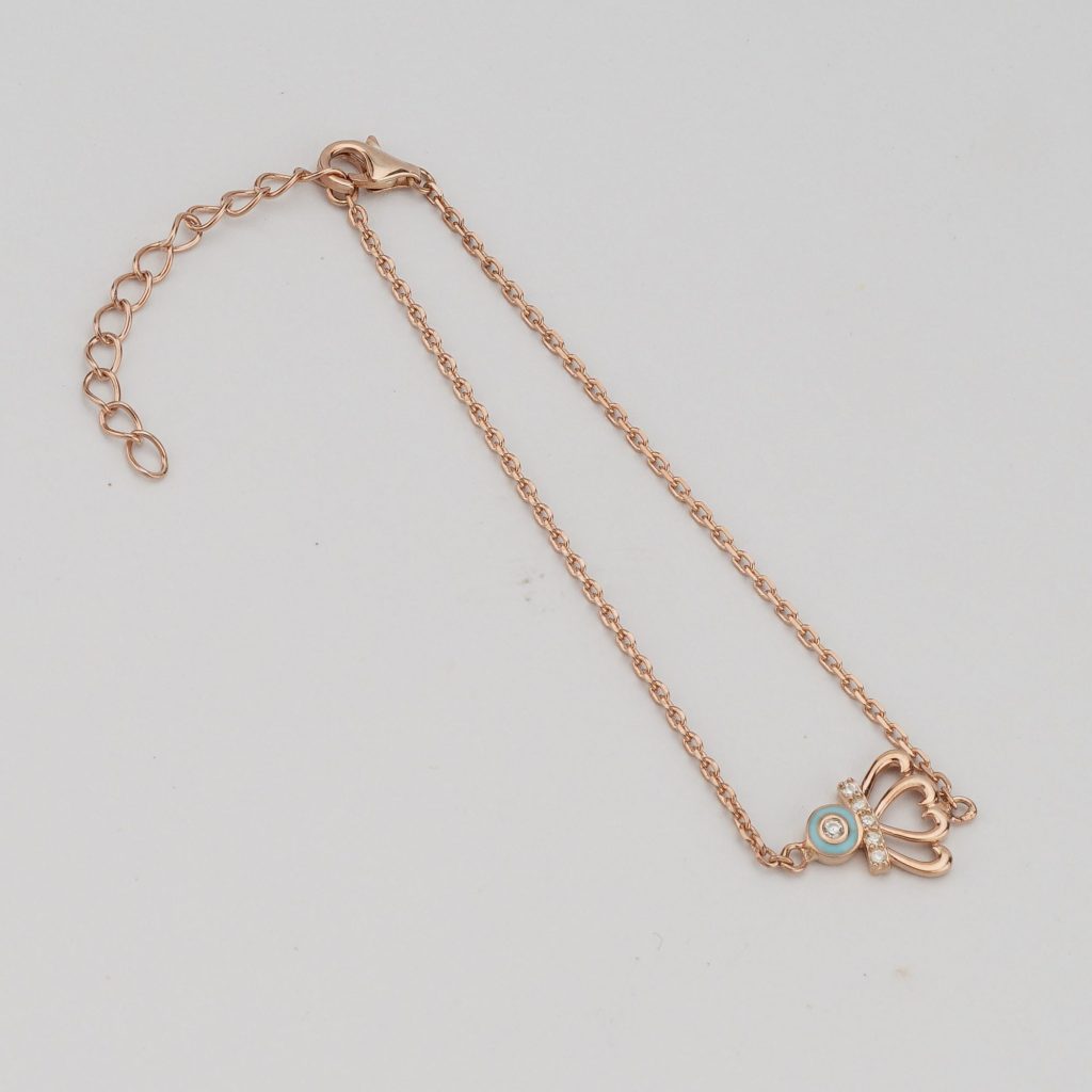 AGOR 925 Sterling Silver Rose Gold Plated Evil Eye Protection Bracelet Jewellery for Women