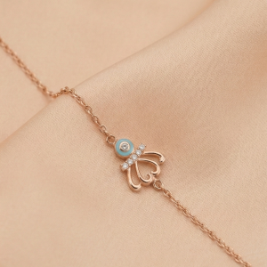AGOR 925 Sterling Silver Rose Gold Plated Evil Eye Protection Bracelet Jewellery for Women