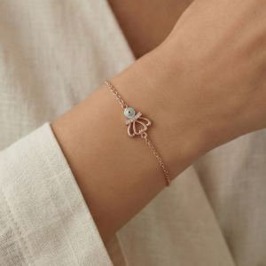 AGOR 925 Sterling Silver Rose Gold Plated Evil Eye Protection Bracelet Jewellery for Women