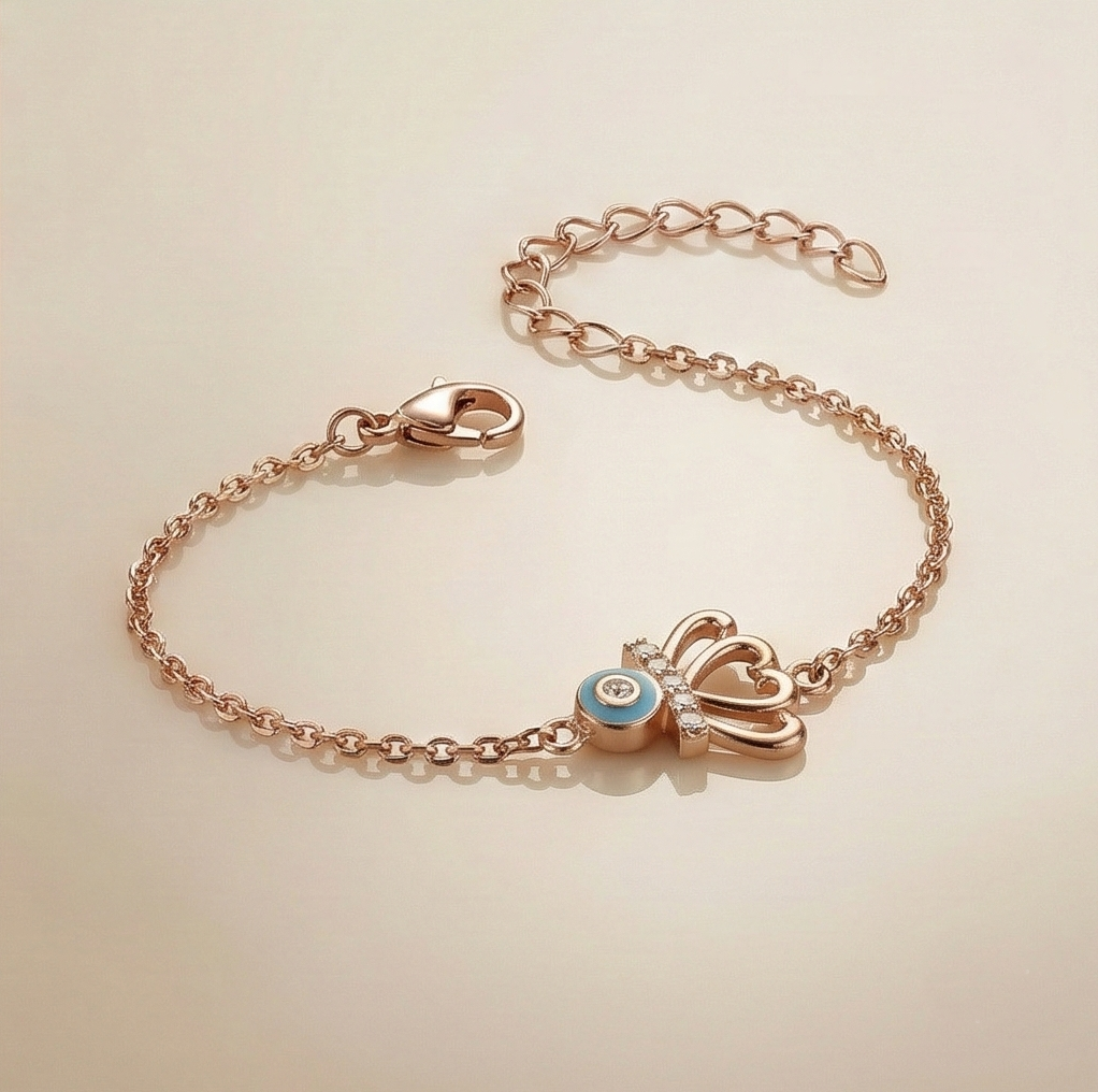 925 Sterling Silver Rose Gold Plated Evil Eye Protection Bracelet Jewellery for Women