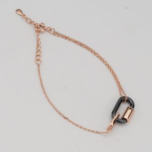 AGOR 925 Sterling Silver Rose Gold Plated Interlocking Oval Link Bracelet for Women | Modern Geometric Chain Jewellery