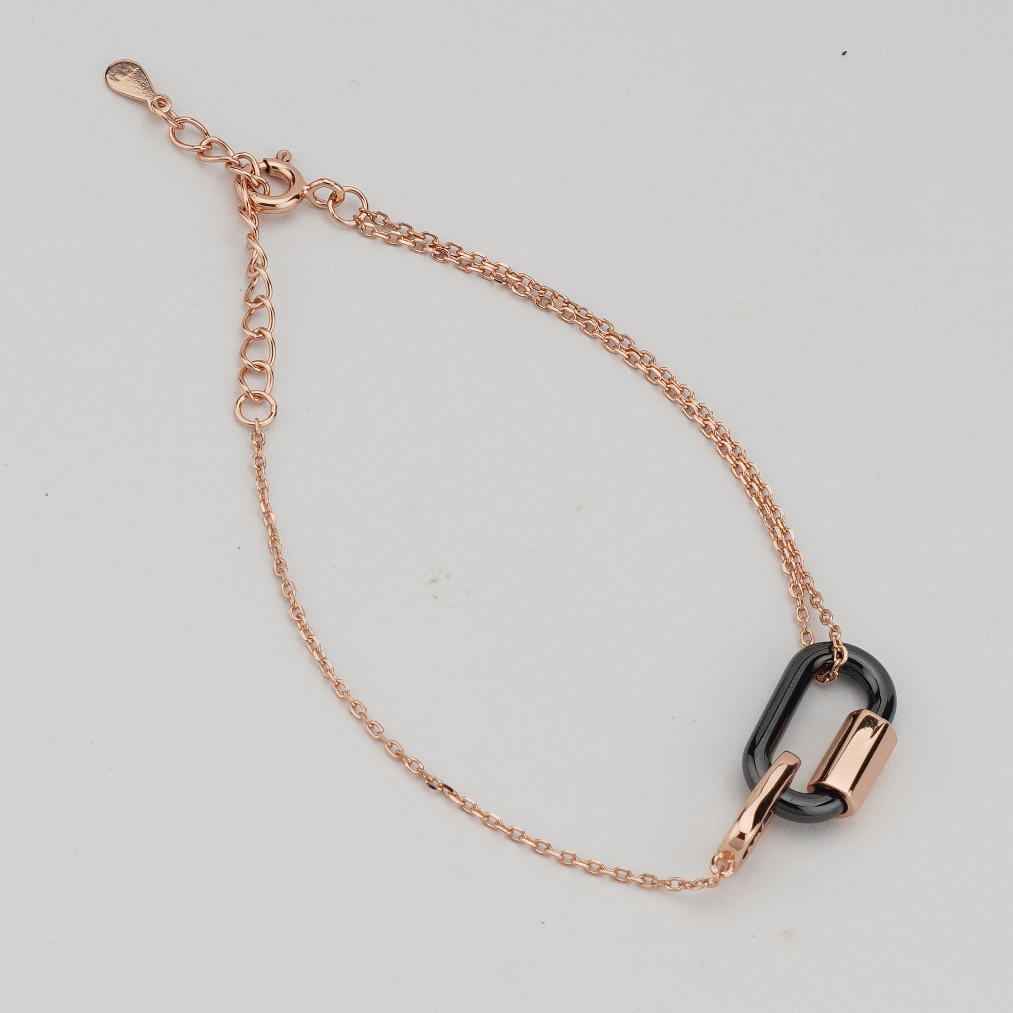 925 Sterling Silver Rose Gold Plated Interlocking Oval Link Bracelet for Women | Modern Geometric Chain Jewellery