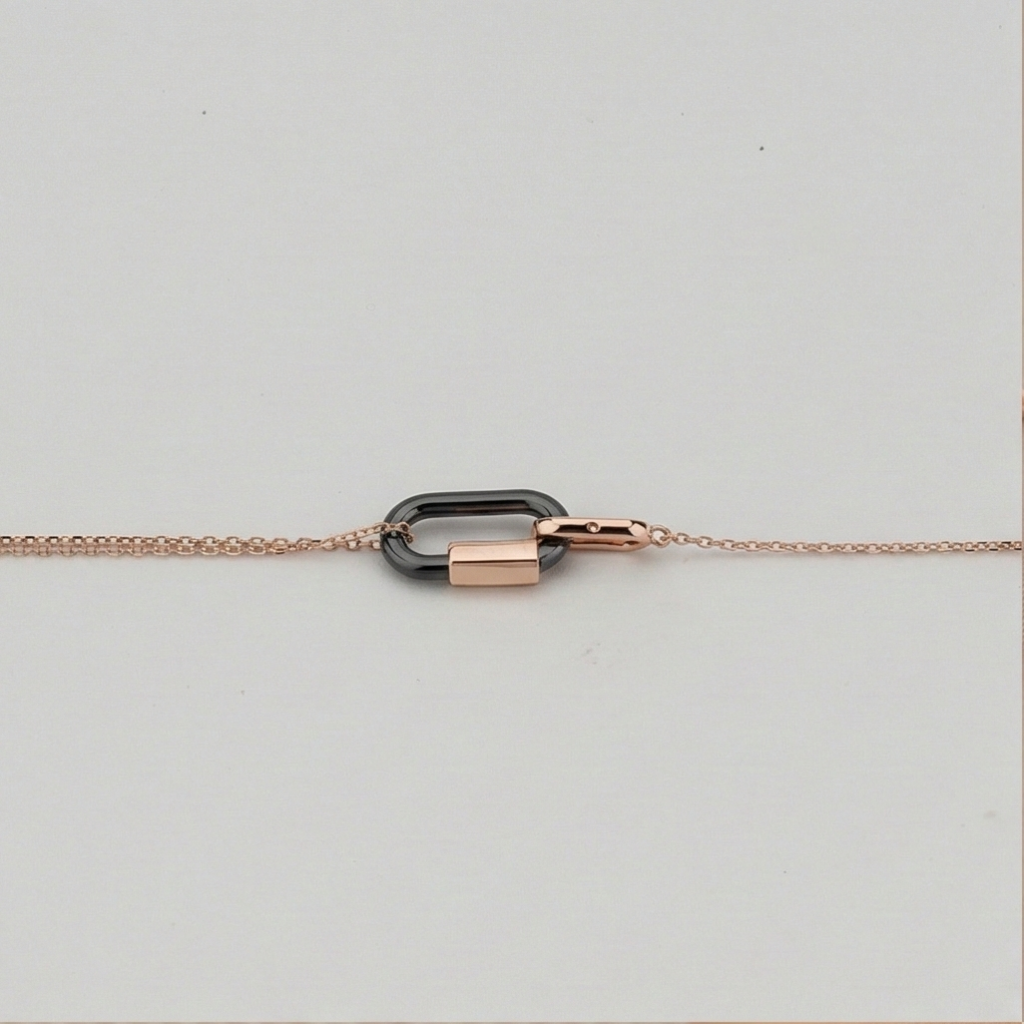 AGOR 925 Sterling Silver Rose Gold Plated Interlocking Oval Link Bracelet for Women | Modern Geometric Chain Jewellery