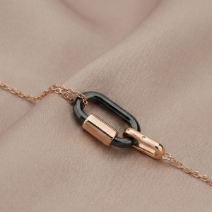 AGOR 925 Sterling Silver Rose Gold Plated Interlocking Oval Link Bracelet for Women | Modern Geometric Chain Jewellery