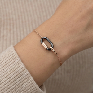 AGOR 925 Sterling Silver Rose Gold Plated Interlocking Oval Link Bracelet for Women | Modern Geometric Chain Jewellery
