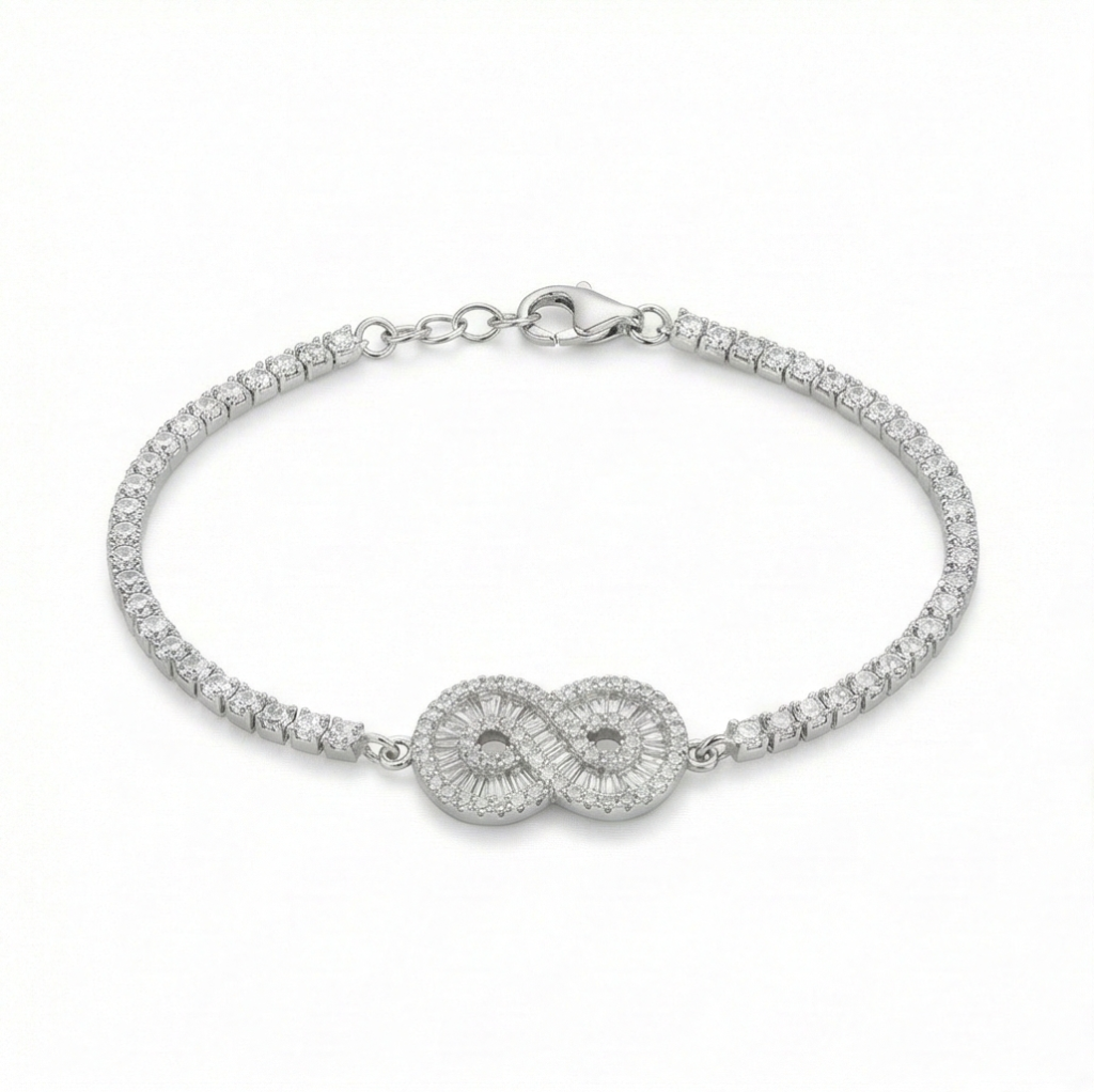 AGOR 925 Sterling Silver Infinity Link Tennis Bracelet Jewellery for Women Silver Finish