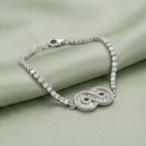 AGOR 925 Sterling Silver Infinity Link Tennis Bracelet Jewellery for Women Silver Finish