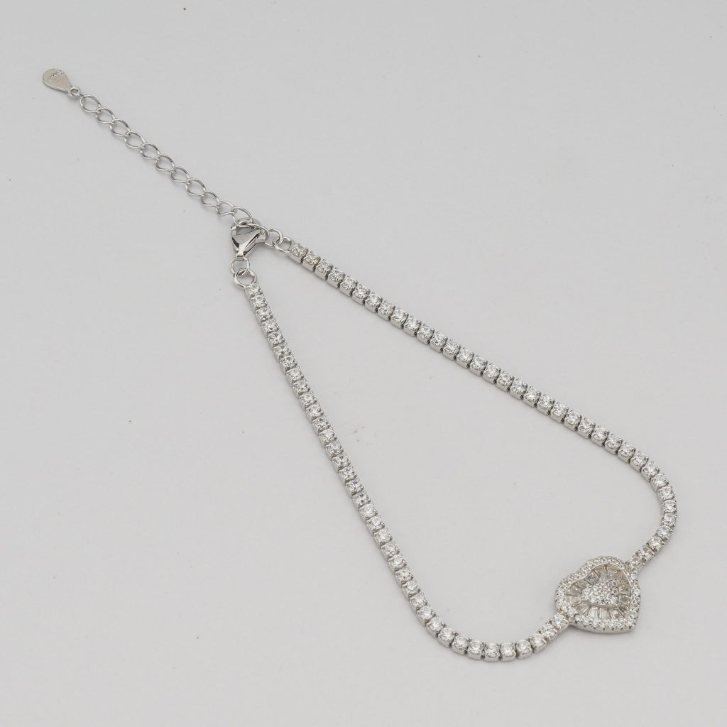 AGOR 925 Sterling Silver Heart Cluster Adjustable Tennis Bracelet Jewellery for Women