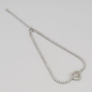 AGOR 925 Sterling Silver Heart Cluster Adjustable Tennis Bracelet Jewellery for Women