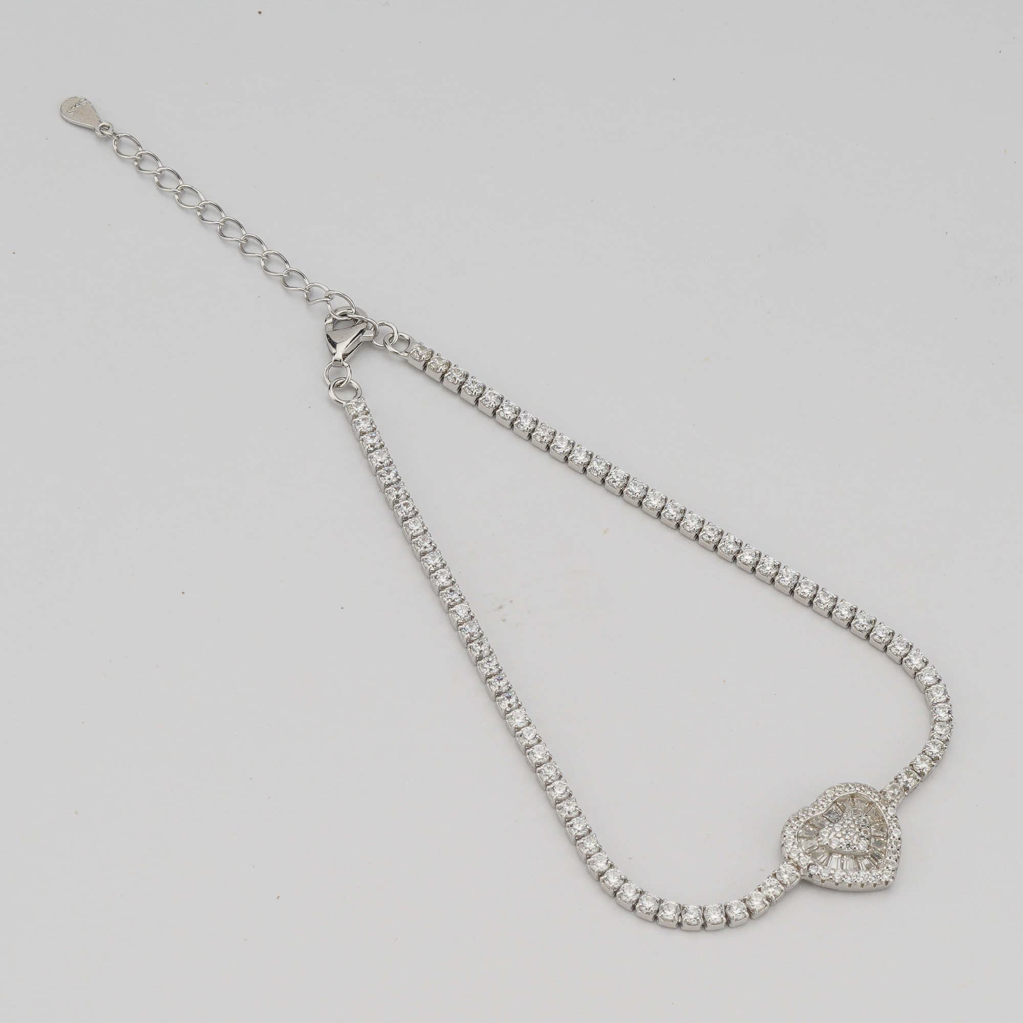 925 Sterling Silver Heart Cluster Adjustable Tennis Bracelet Jewellery for Women