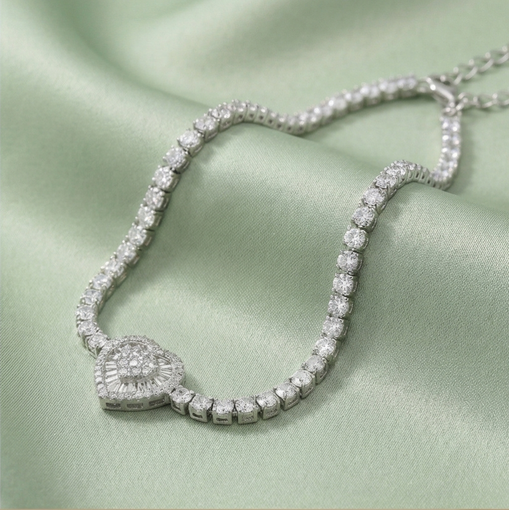 AGOR 925 Sterling Silver Heart Cluster Adjustable Tennis Bracelet Jewellery for Women
