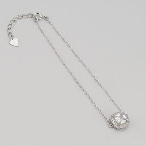 AGOR 925 Sterling Silver Square Halo Solitaire Charm Bracelet Jewellery for Women Silver Finish