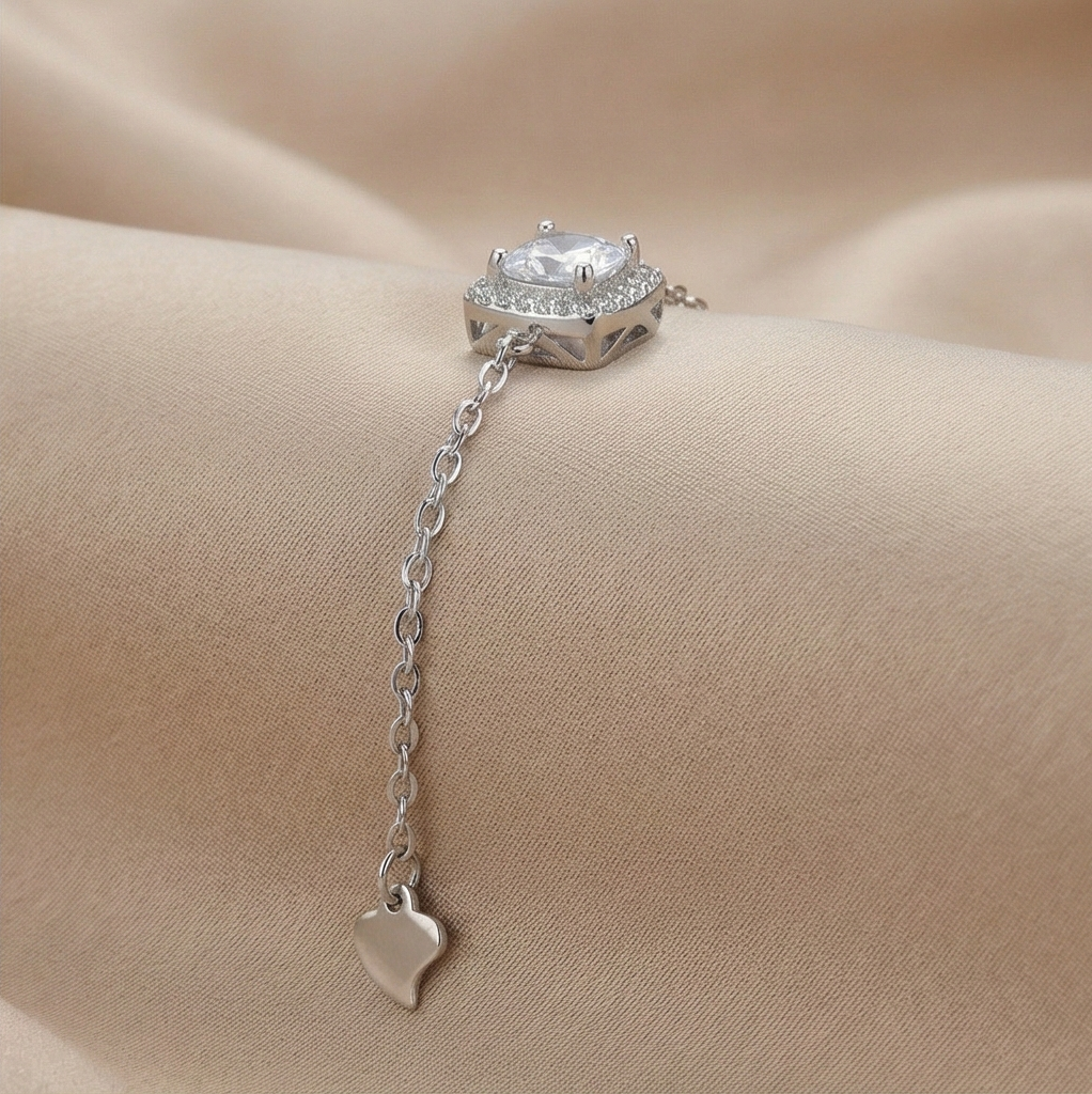 925 Sterling Silver Square Halo Solitaire Charm Bracelet Jewellery for Women Silver Finish