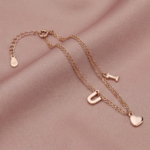 925 Sterling Silver Rose Gold Plated Double Layer Heart & Letter Charm Bracelet | Romantic Love Jewellery for Women