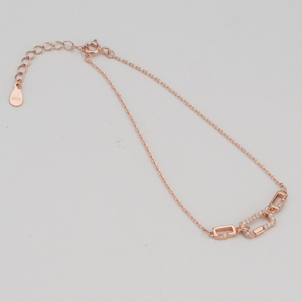 AGOR 925 Sterling Silver Rose Gold Plated Geometric Paperclip Link Bracelet Jewellery for Women