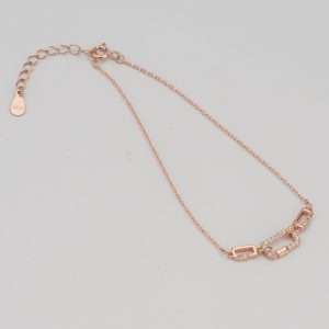 AGOR 925 Sterling Silver Rose Gold Plated Geometric Paperclip Link Bracelet Jewellery for Women