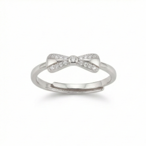 AGOR 925 Sterling Silver Sparkling Bow Knot Adjustable Ring Jewellery for Women & Girls