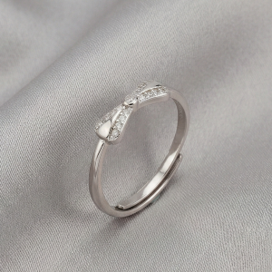 925 Sterling Silver Sparkling Bow Knot Adjustable Ring Jewellery for Women & Girls