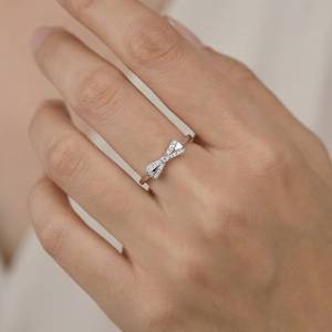 AGOR 925 Sterling Silver Sparkling Bow Knot Adjustable Ring Jewellery for Women & Girls