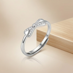 925 Sterling Silver Sparkling Bow Knot Adjustable Ring Jewellery for Women & Girls