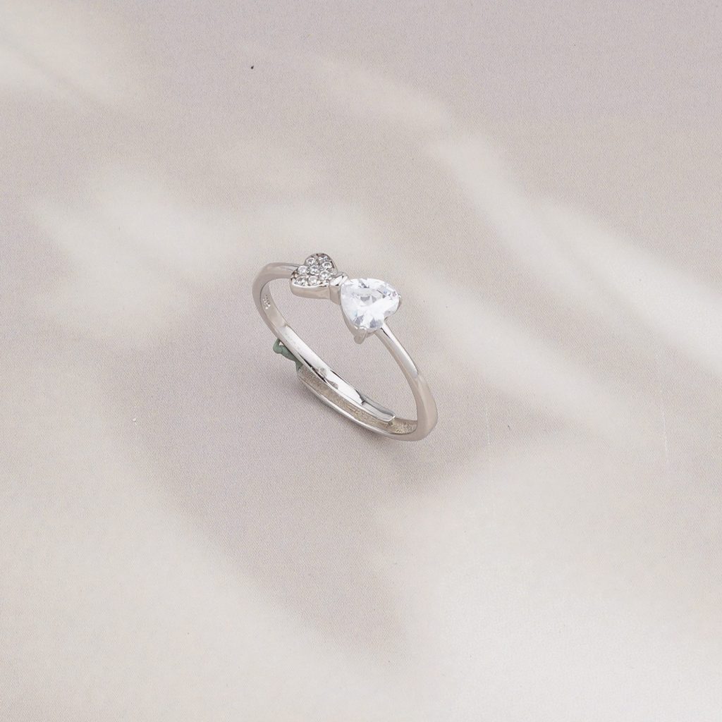 AGOR 925 Sterling Silver Adjustable Bow Knot Heart Ring Jewellery for Women & Girls