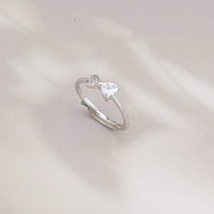 AGOR 925 Sterling Silver Adjustable Bow Knot Heart Ring Jewellery for Women & Girls