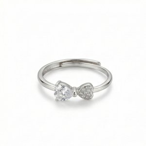 925 Sterling Silver Adjustable Bow Knot Heart Ring Jewellery for Women & Girls