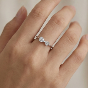 925 Sterling Silver Adjustable Bow Knot Heart Ring Jewellery for Women & Girls