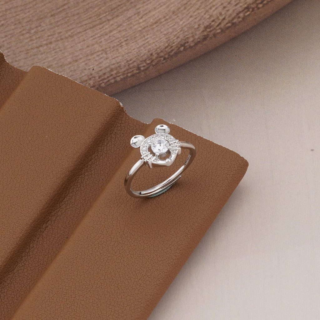 AGOR 925 Sterling Silver Playful Mouse Silhouette Adjustable Ring Jewellery for Women