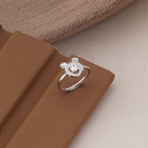 AGOR 925 Sterling Silver Playful Mouse Silhouette Adjustable Ring Jewellery for Women
