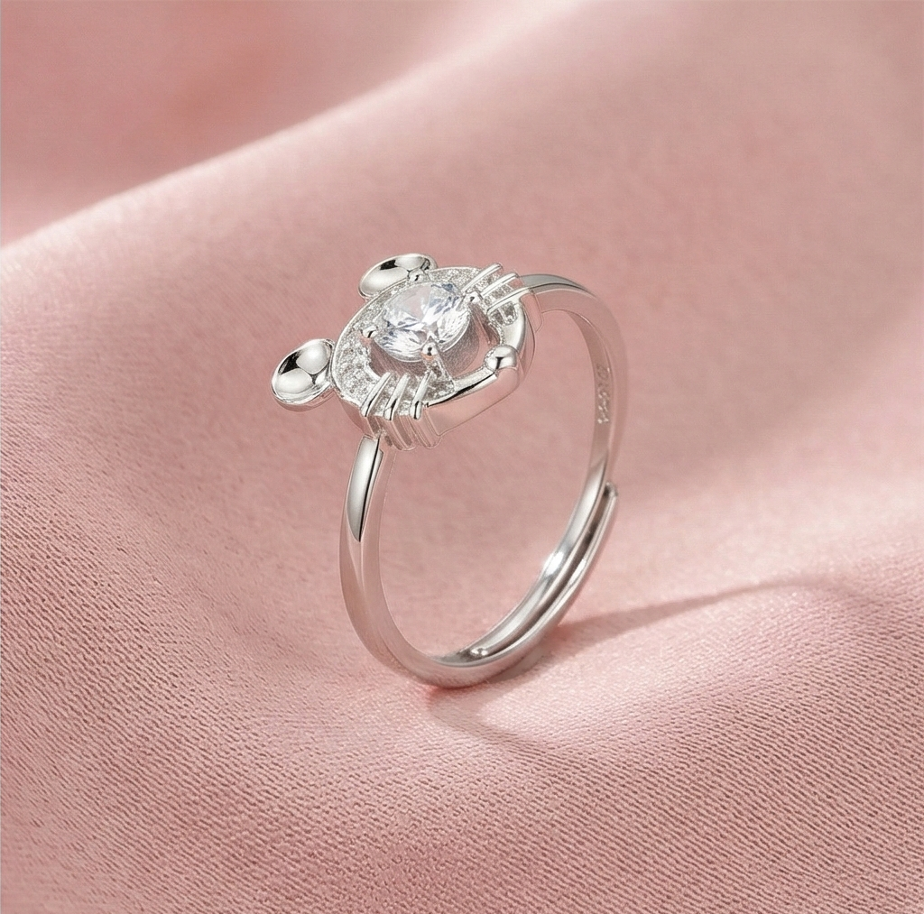 925 Sterling Silver Playful Mouse Silhouette Adjustable Ring Jewellery for Women