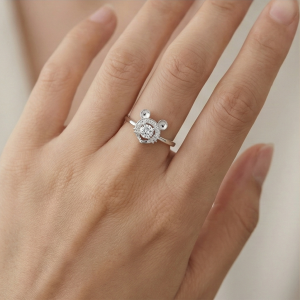 AGOR 925 Sterling Silver Playful Mouse Silhouette Adjustable Ring Jewellery for Women