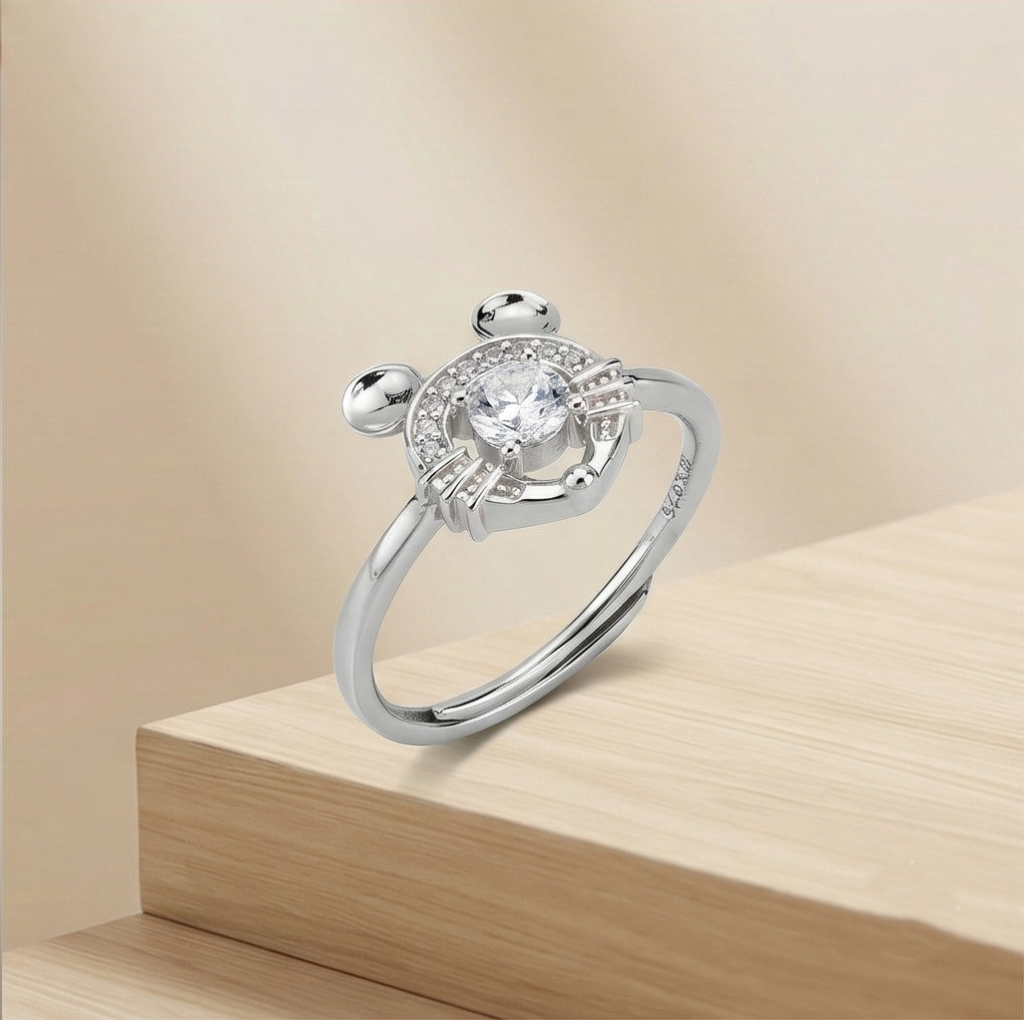 AGOR 925 Sterling Silver Playful Mouse Silhouette Adjustable Ring Jewellery for Women